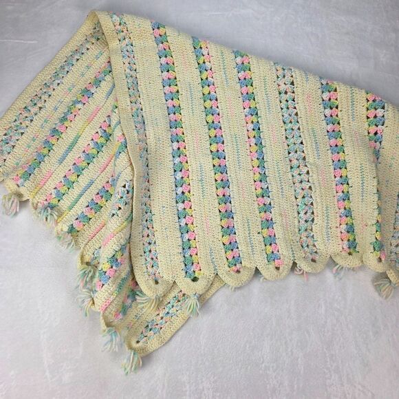 Handmade Other - Vintage Handmade Crochet Afghan Blanket 45x25 Pastel Striped Granny Pattern